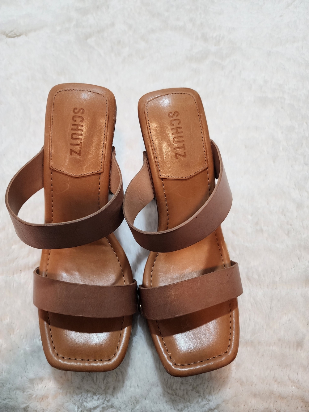 Schutz Women’s Brown Leather Double-Strap Sandals